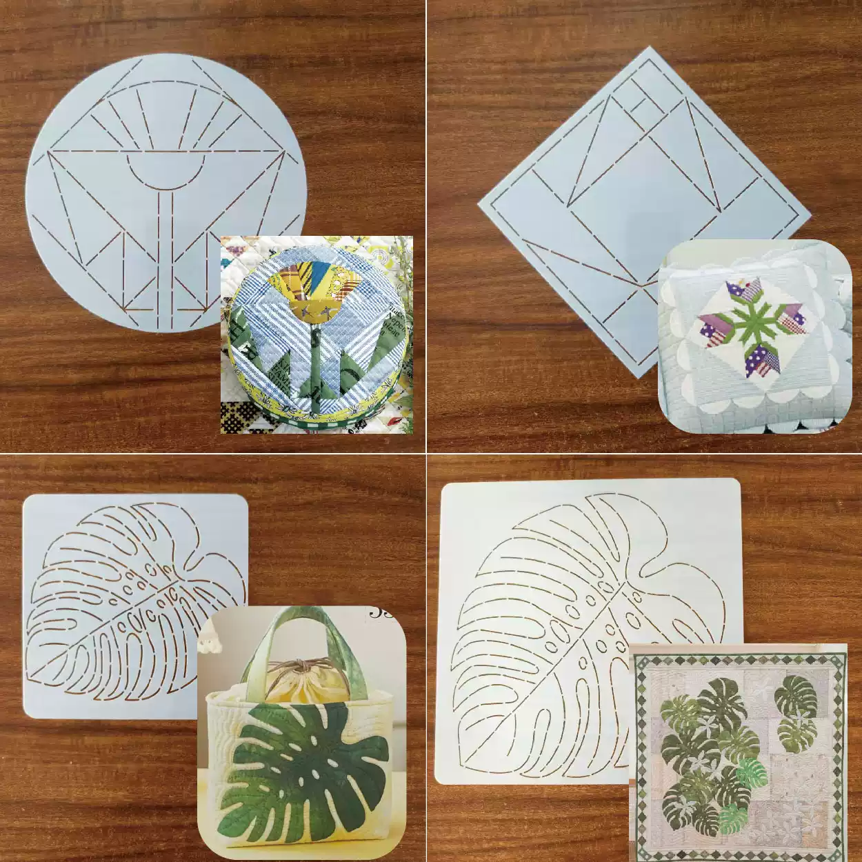 Sewing Textile Art - leaf flower Sashiko Embroidery Template Fabric