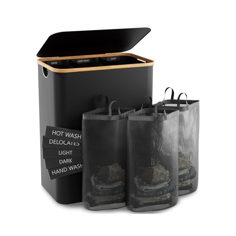 Sewing Label - Foldable Bamboo Dirty Clothes Basket with