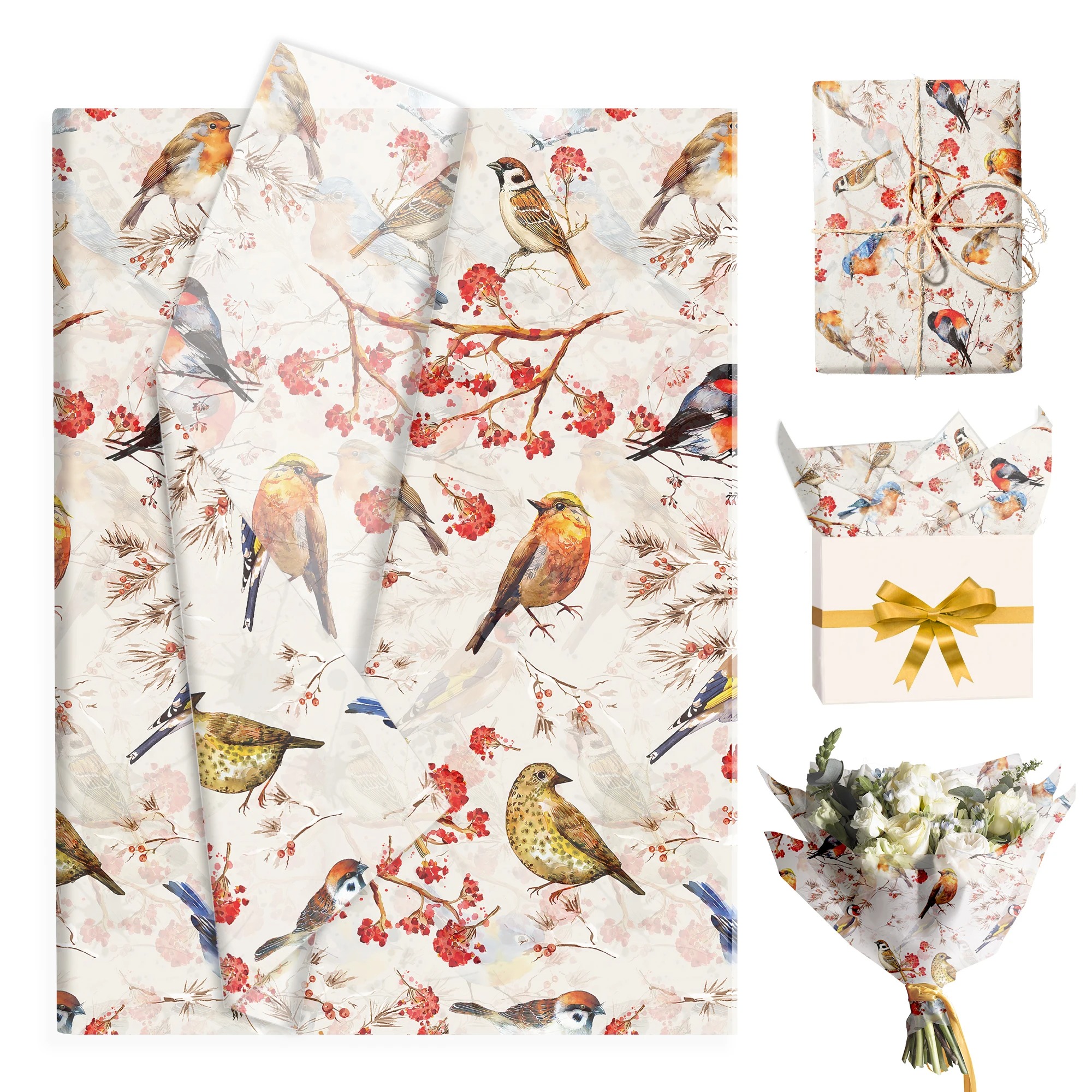 15/35pcs Flower Birds Printed  - Pattern Tissue Paper avis et prix