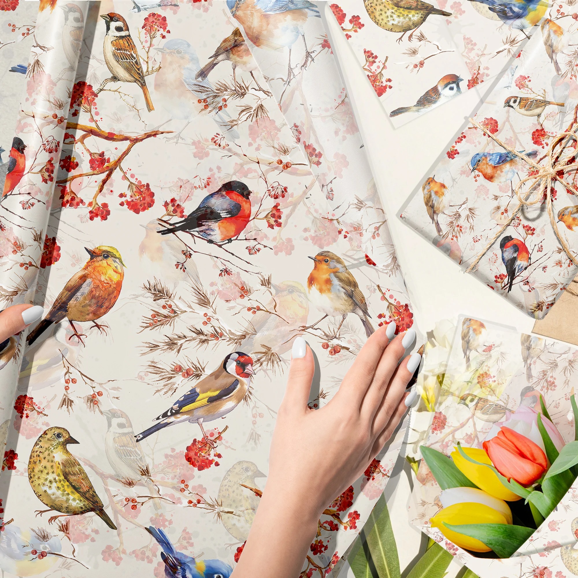 15/35pcs Flower Birds Printed  - Pattern Tissue Paper avis et prix