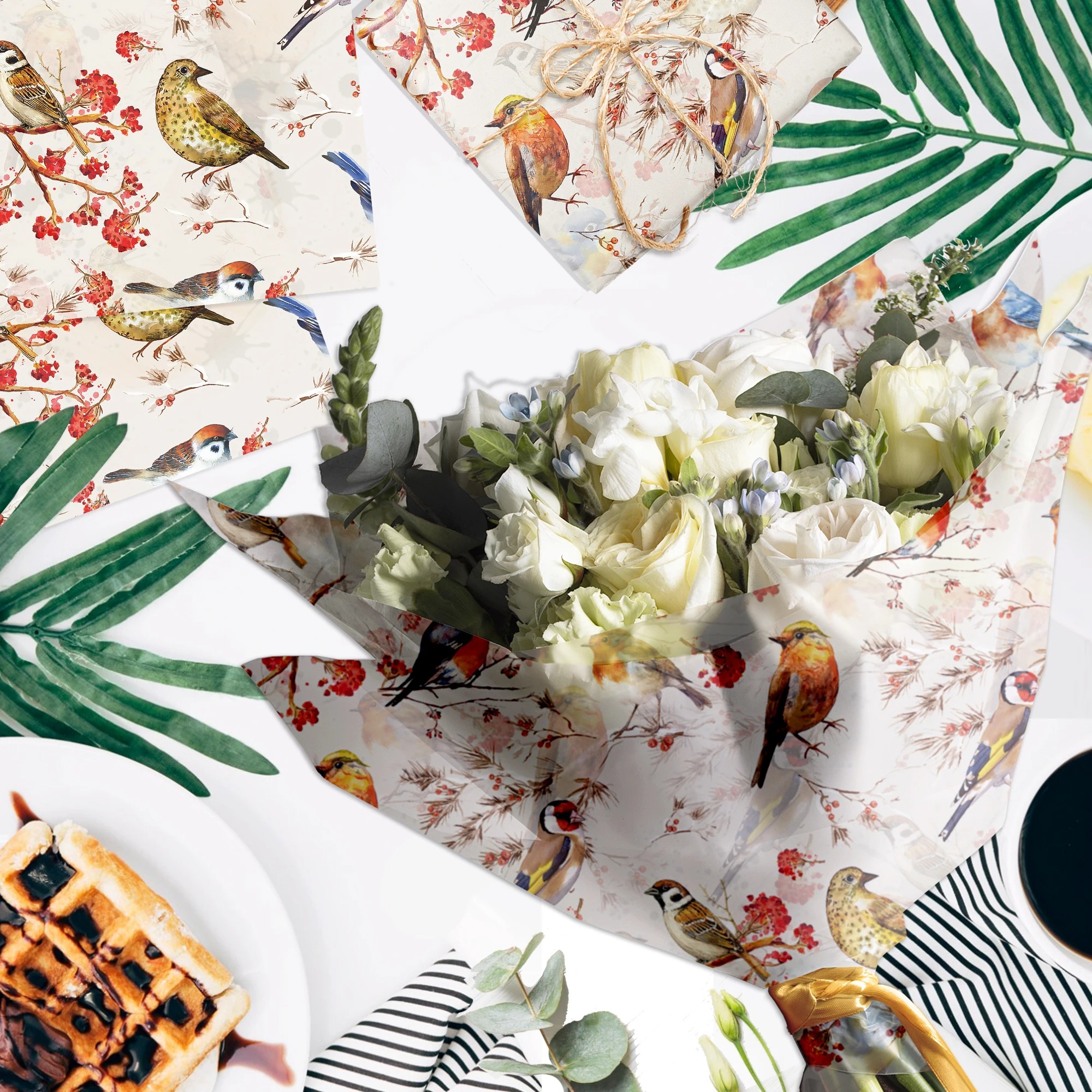 15/35pcs Flower Birds Printed  - Pattern Tissue Paper avis et prix