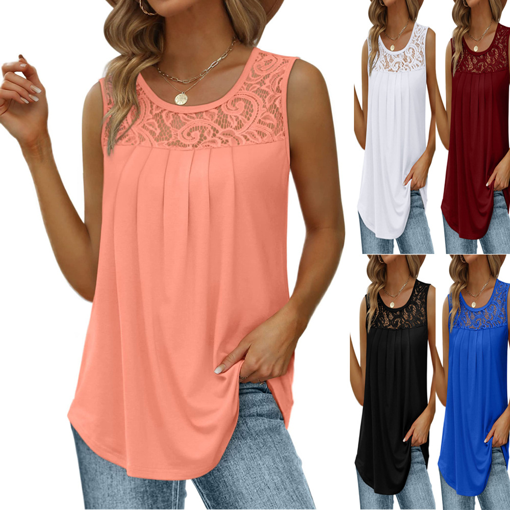 Women's Sleeveless Lace Patchw - Sewing Vest avis et prix