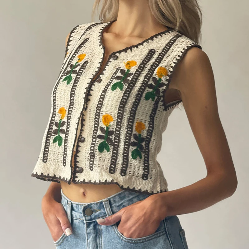 Floral Embroidered Crochet Swe - Sewing Vest avis et prix