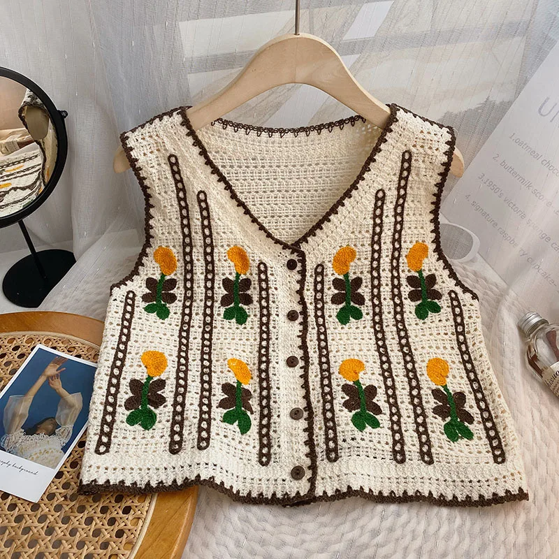 Floral Embroidered Crochet Swe - Sewing Vest avis et prix